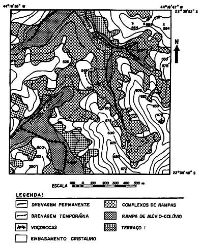 Qual o perfil topográfico que corresponde ao corte A-B da figura? FATOR GIS. Revista de geoprocessamento. abril/maio/junho/1994. nº 5, p.58.