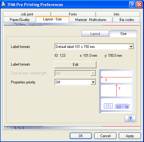 Use o menu Printer para escolher as Printing Preferences e aqui Layout - Size.