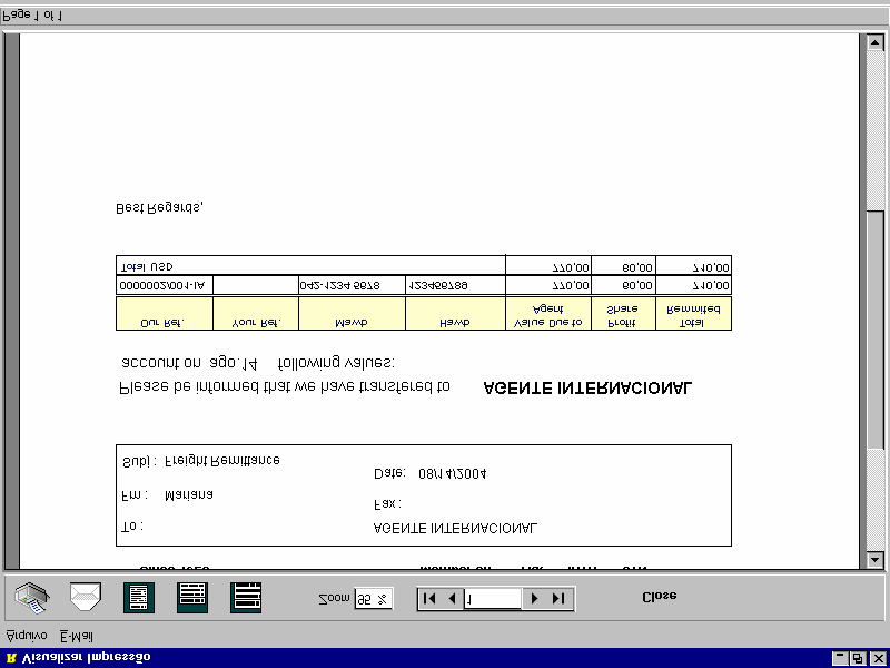 Extrato de Remessa podendo ser enviada ao agente internacional.