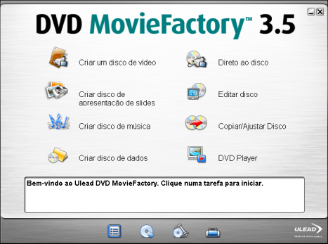 12 GUIA DO USUÁRIO DO ULEAD DVD MOVIEFACTORY Painel de abertura de DVD MovieFactory.