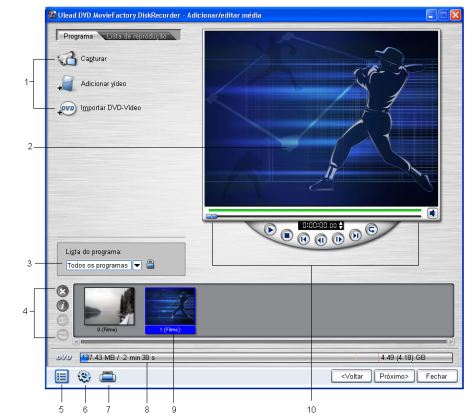 6 GUIA DO USUÁRIO DE ULEAD DVD MOVIEFACTORY DISKRECORDER Criar ou editar disco Ulead DVD MovieFactory DiskRecorder proporciona-lhe uma maneira fácil de capturar vídeos, adicionar/editar arquivos de