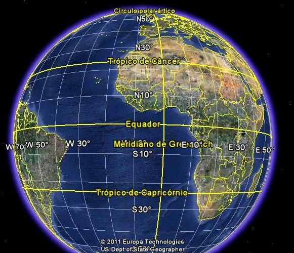 Coordenadas Geodésicas /Geográficas O globo é dividido em latitudes,