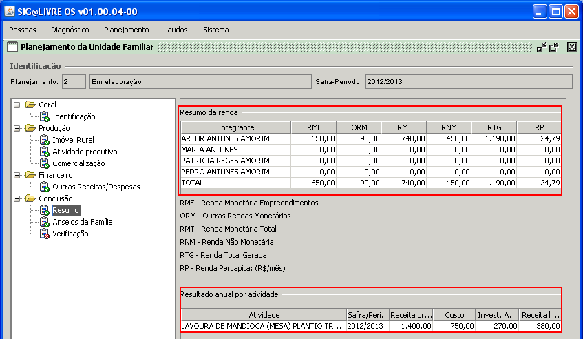 12.6 Consulte do Resumo 1) No menu Conclusão selecione o submenu Resumo; 3) Será apresentado as Informações