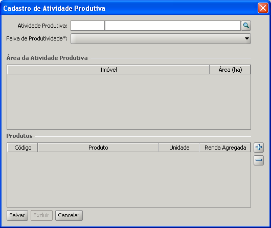 Campos Obrigatórios: - Atividade Produtiva: - Faixa de Produtividade: 4) Em Atividade Produtiva selecione o