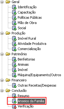 5) Após realizar o Cadastro de Anseios da Família, o Submenu Anseios da Família, constará o ícone indicando que