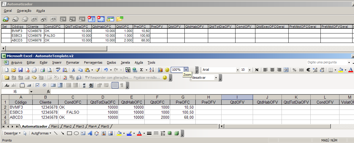 Planilha de Controle AutomateTemplate.v2 02 23/05/09 O Automatizador trabalha em conjunto com uma planilha do Excel.