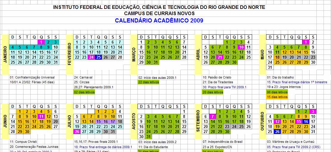 Calendário Escolar 2009 Disposições