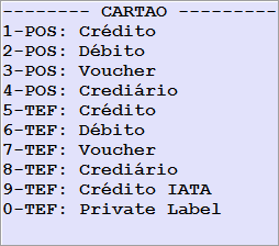 39 13.1. Finalizadora Cartão A finalizadora cartão pode solicitar os dados do cartão dependendo do tipo de cartão escolhido.