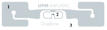 UHF Gen2 denominada Dog Bone, fabricada pela empresa UPM Raflatag.