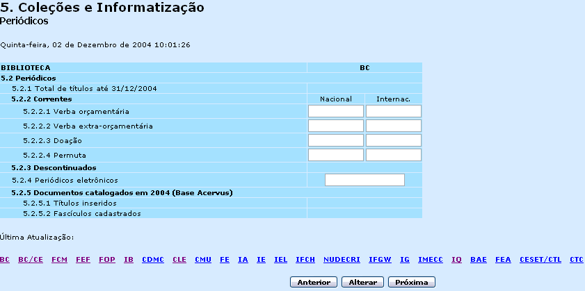 Notas: O item 5.1.3 deverá ser preenchido pela Unidade e SBUTRI. O item 5.1.4 deverá ser preenchido pela Unidade. O item 5.1.5 deverá ser preenchido pela SBUTRI.