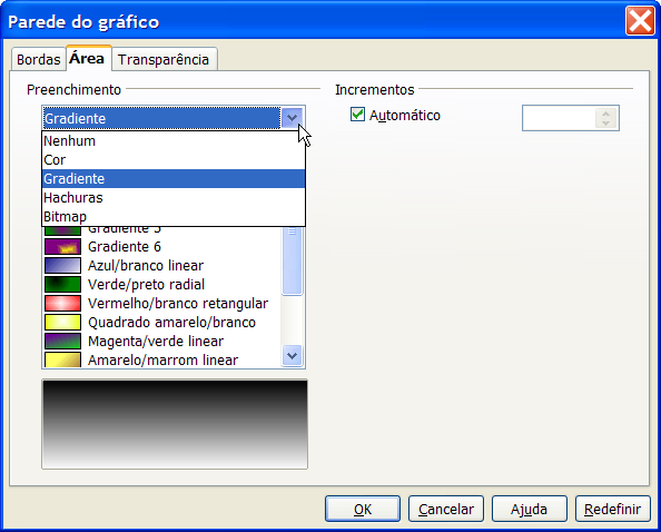 32.2. Alterar parede do gráfico O fundo do gráfico é denominado de Parede do gráfico ou simplesmente Gráfico.