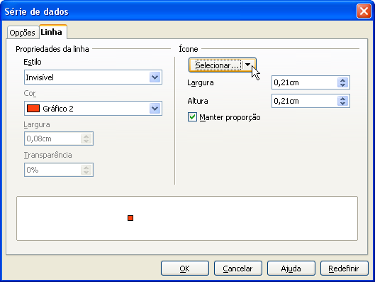 Para formatar uma série de dados, dê dois cliques sobre um dos pontos de dados da série, por exemplo: ícone (círculo, losango, quadrado,...) ou coluna ou barra, dependendo do tipo de gráfico.