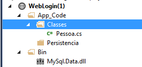 DLL Na pasta Bin > Add > Existing Item Adicionar o arquivo MySql.Data.dll, disponível em http://www.luizguarino.com.br/site/pi/mysql.data.