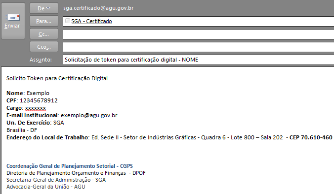 SOLICITAÇÃO DO TOKEN Caso você já possua um Token AGU PRETO ou PRATA não é necessário solicitar um novo token. Você pode gravar o novo Certificado Digital no mesmo token que você já possui.