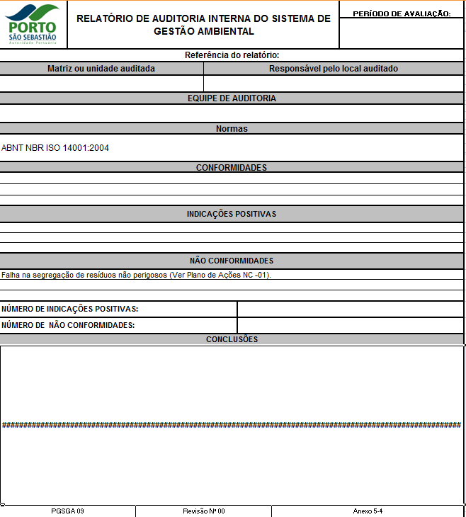 PROCEDIMENTO DE GESTÃO PGSGA/09 Auditorias Internas e Externas Página 17 de 19 ANEXO 5-4