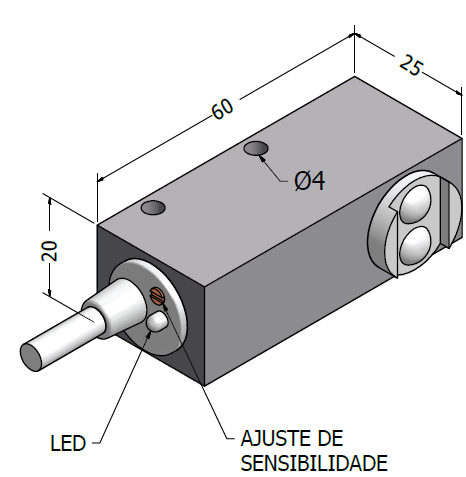 Sensores de Proximidade Fotoelétricos Fotoelétrico Difuso / Fotoelétrico Reflectivo Corrente Contínua: NPN PNP 4 fios NPN NA+NF IDR 25 DT IRR 25 DT PNP NA+NF IDR 25 DPT IRR 25 DPT Tipo do