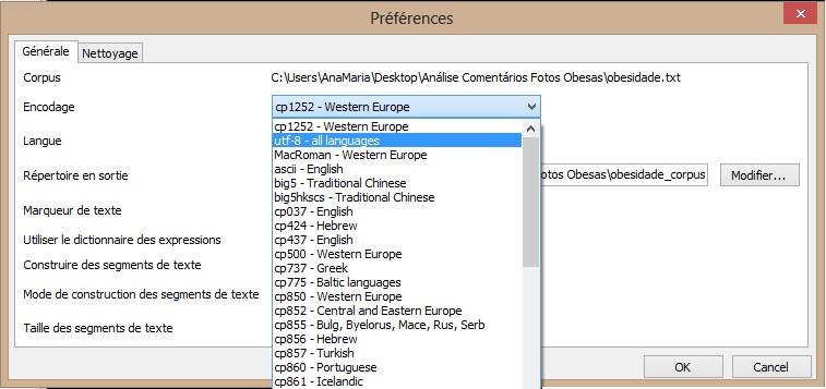 Fig. 4. Configurações de análise. Nessa janela (Figura 4) podem ser observadas algumas configurações do software para analisar os dados textuais.