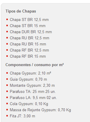 4. FABRICANTE: PRODUTO: TIPO DE USO: Gypsum Parede Drywall Simples Divisão de