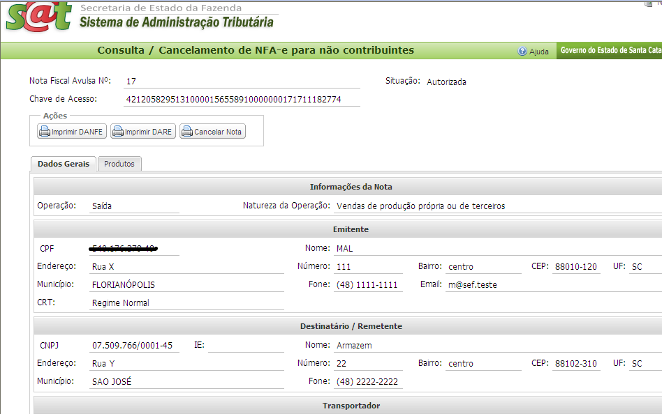 Acessar no canto direito da página, a opção Sub Serviços Consulta / Cancelamento de Nota Fiscal Avulsa de não contribuintes.