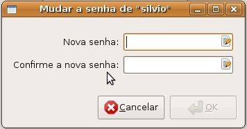 Alterar senha Para alterar a senha de um usuário cadastrado, selecione o usuário na lista de pesquisa e clique no botão alterar senha. A tela a seguir será exibida.