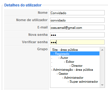 Editor do utilizador: Define qual será o editor que o utilizador irá utilizar. Se não sabe qual escolher deixe como Default.