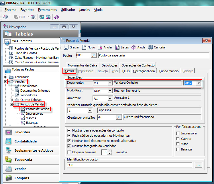 Venda Postos de Venda Existe a necessidade de alterar as séries por defeito para os documentos utilizados no POS.
