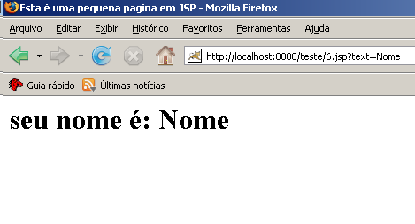 Expressões Tudo que está inserido entre <%= e %>.Um exemplo é mostrado na Figura 4 [5]. <%= Math.mod(12) %> <%= vetor[j] %> <%= ((x - y )* z) %> <%= new java.util.