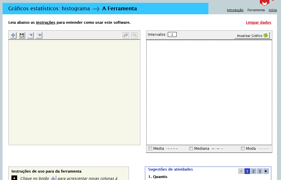 Em termos de funcionamento, este software é muito semelhante ao software Gráficos estatísticos: barras e setores.