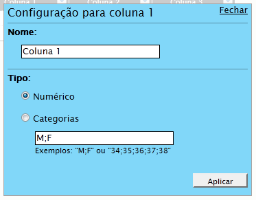 Do lado superior esquerdo, encontramos a tabela onde devem ser inseridos os dados coletados.