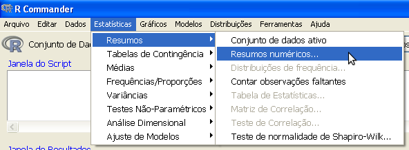 2.2 Medidas Descritivas 17 Figura 2.4: Opção no R Commander para obtenção das principais medidas descritivas. Média A média (ou média aritmética) é uma das principais medidas descritivas.