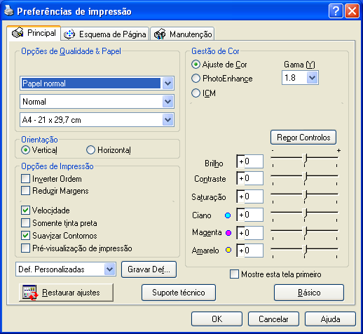 Você poderá ainda modificar as configurações da impressora em programas individuais, caso seja necessário.