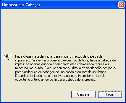 Você verá uma tela semelhante a esta: 3. Clique em Iniciar para limpar o cabeçote de impressão. A limpeza leva aproximadamente 40 segundos.