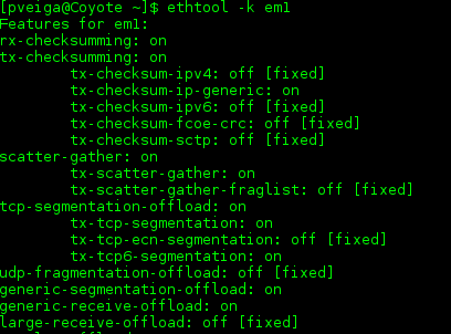 Tuning - ethtool Offloading features ethtool -k <interface> Para verificar ethtool -K <interface> <feature> <on/off> Para