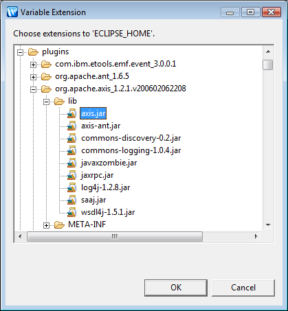 Figura 46 - Seleção da variável de extensão axis.jar 3. Criar arquivo com o nome build.
