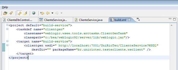 Figura 47 Criação de arquivo para o código da task Ant. 4. Criar task Ant, segundo o código a seguir (Figura 48), colar o código no arquivo build.xml criado no passo anterior.