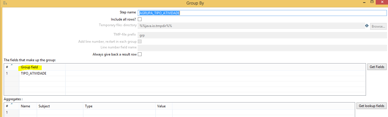 Transformação Input File - Transformação Group By - Output Table Vamos criar um nova transformação utilizando os seguintes objetos: Text file input; 2 Sort rows; -Group by Memory Group