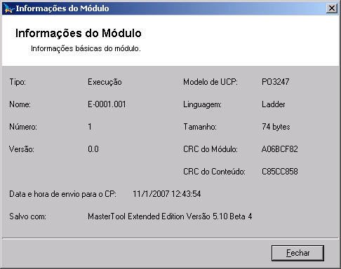 5. Módulos de Projeto Figura 5-1. Tela de informações de um módulo de projeto A partir da versão 5.