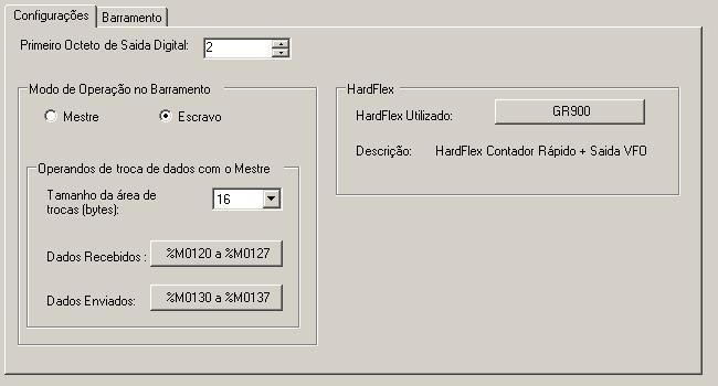 Configuração de barramento para Série Grano Na aba Configurações pode ser definido o primeiro octeto de Saída Digital, utilizado para alocar os operandos de saída digitais.