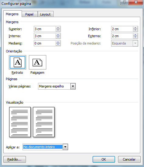 104 Nesta janela configure: Páginas: Várias páginas: Margens espelho.