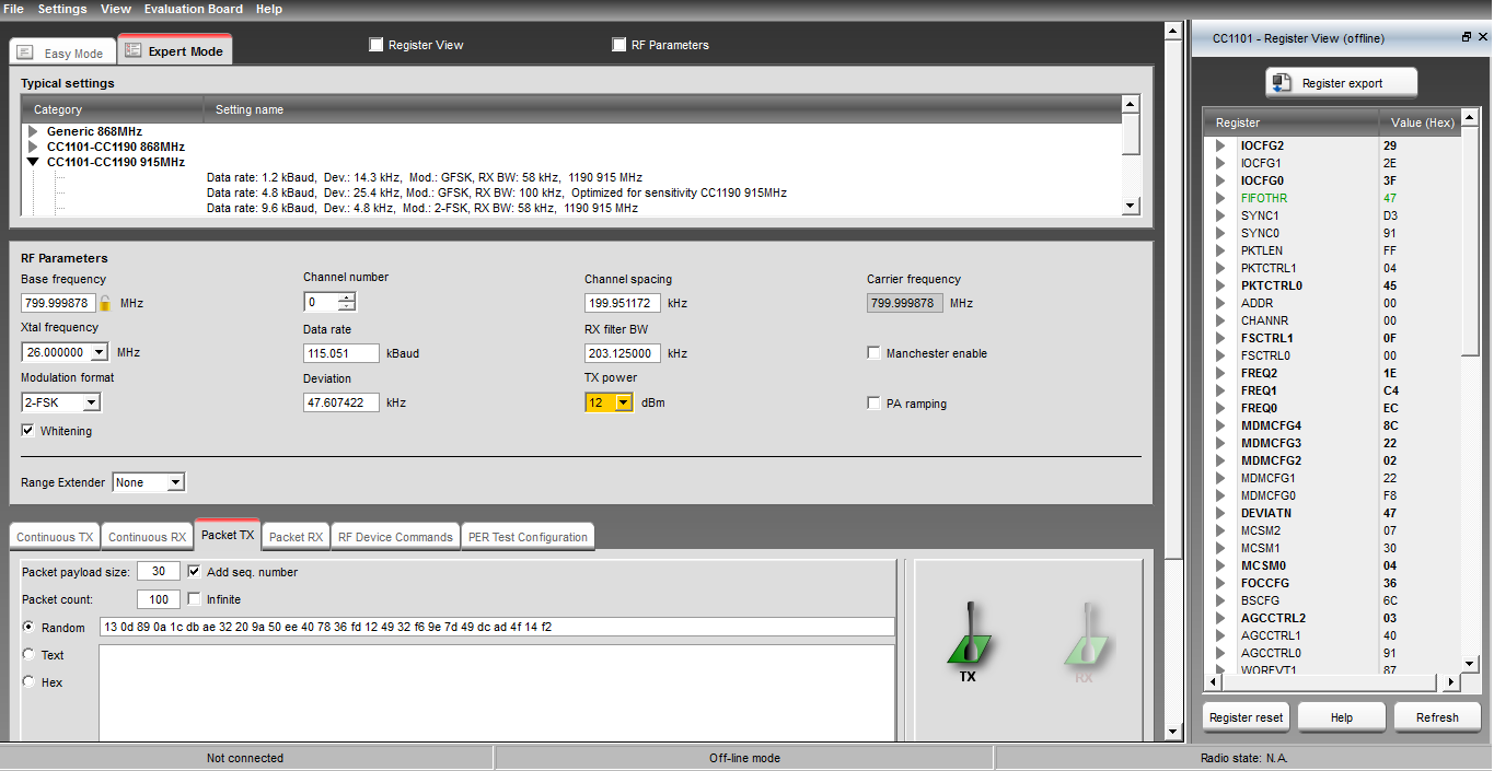 59 que será exportado e aplicado no firmware, como pode ser visto na parte direita da Figura 35. Figura 35: Software Smart RF Studio.