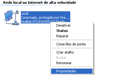 5.1Range correto: Abrir o menu iniciar >Configurações >Conexões de rede. (Caminho no Windows XP).