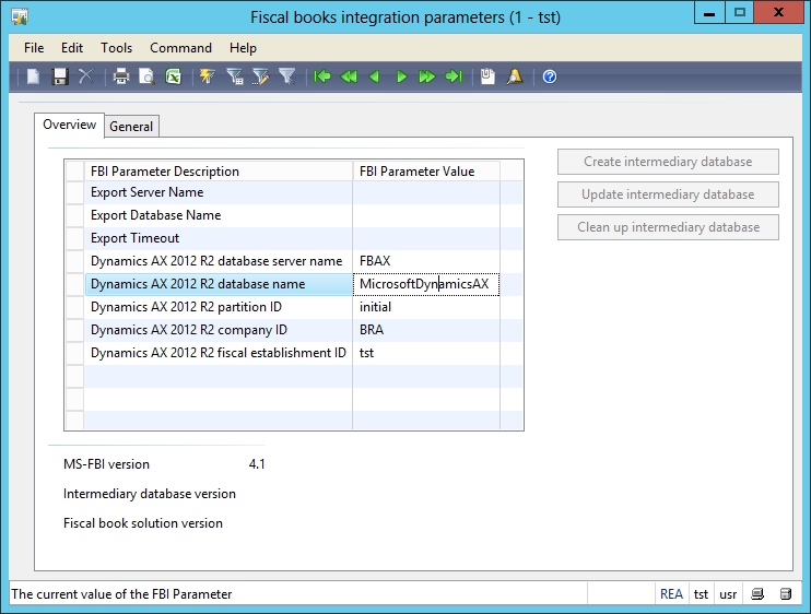 ID da empresa do Microsoft Dynamics AX 2012 R2 ID do estabelecimento fiscal do Microsoft Dynamics AX 2012 R2 Configurar a integração de livros fiscais usando o gerenciador de tarefas 1.