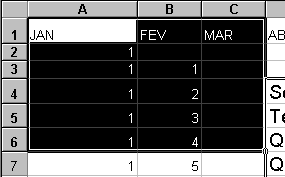 <arraste> na célula A1, e mantenha o botão do mouse pressionado até a célula C6 <solte> Obs.