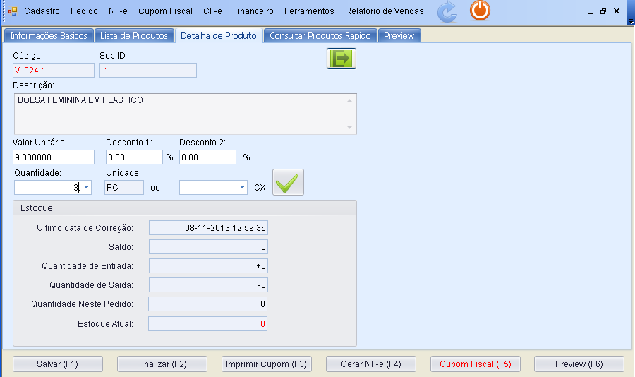 Digite código de produto, e pressione ENTER no teclado.