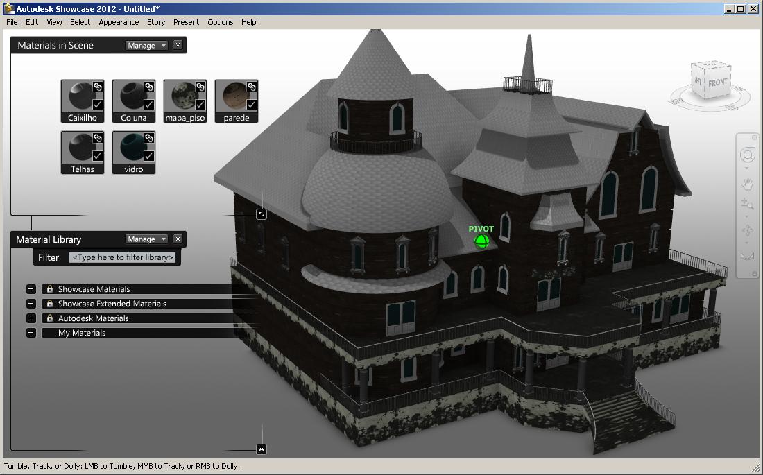 Após aberto o modelo, o ShowCase permitirá realizar estudos de texturas, visualização, navegação e animação da