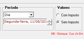 F9 - Estoque Opção para selecionar o tipo de custo para valorização do estoque e para selecionar a visualização do cálculo da margem pelo tipo cadastrado como default na empresa (Margem Bruta ou