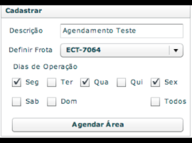 Foi desenvolvido inicialmente um módulo para cadastramento de todas as áreas de vendas, com uma interface gráfica amigável e associando a elas, os veículos e dias da semana conforme figura abaixo.