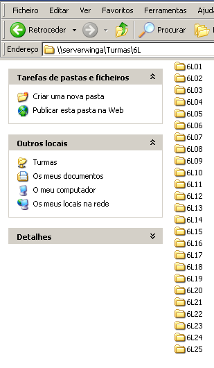 Na unidade de rede Departamentos vai visualizar as pastas dos diferentes Departamentos. Dando duplo clique na pasta do seu respectivo departamento terá acesso a esse.