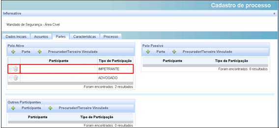 5.3.6 Polo Ativo >> Características pessoais O campo Outras características é reservado para inclusão de qualquer outra característica que não esteja classificada no campo Tipos de Características.