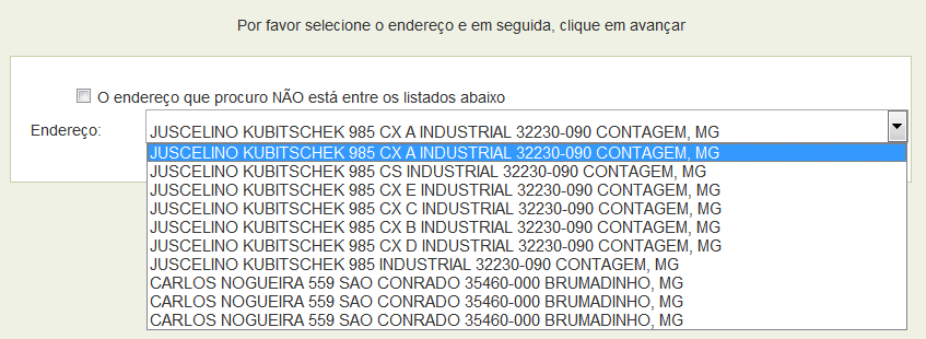 Após a seleção da instalação, serão apresentadas as opções de alteração: A opção de entrega em Agente Alternativo (Clientes Rurais) é exclusiva para instalações localizadas em área rural.